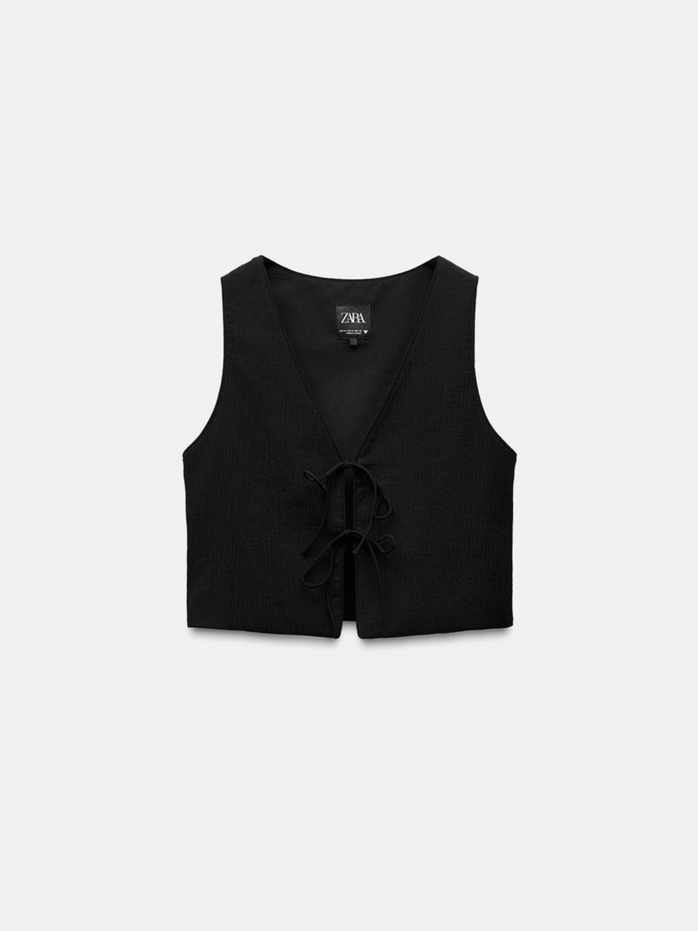 ZARA Black Tie-Front TEXTURED CROP VEST xs - Picture 1 of 4